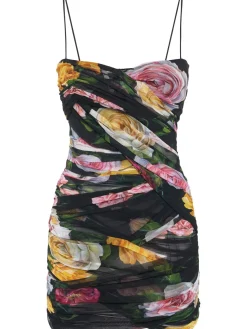 Vestito mini in tulle stretch stampato