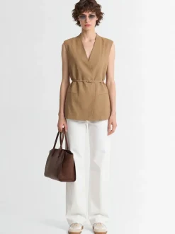 Viscose & linen vest w/ leather belt