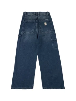 Washed denim straight jeans