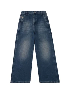 Washed denim straight jeans